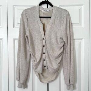 Project Social T Cream Button-Up Ruched Sweater